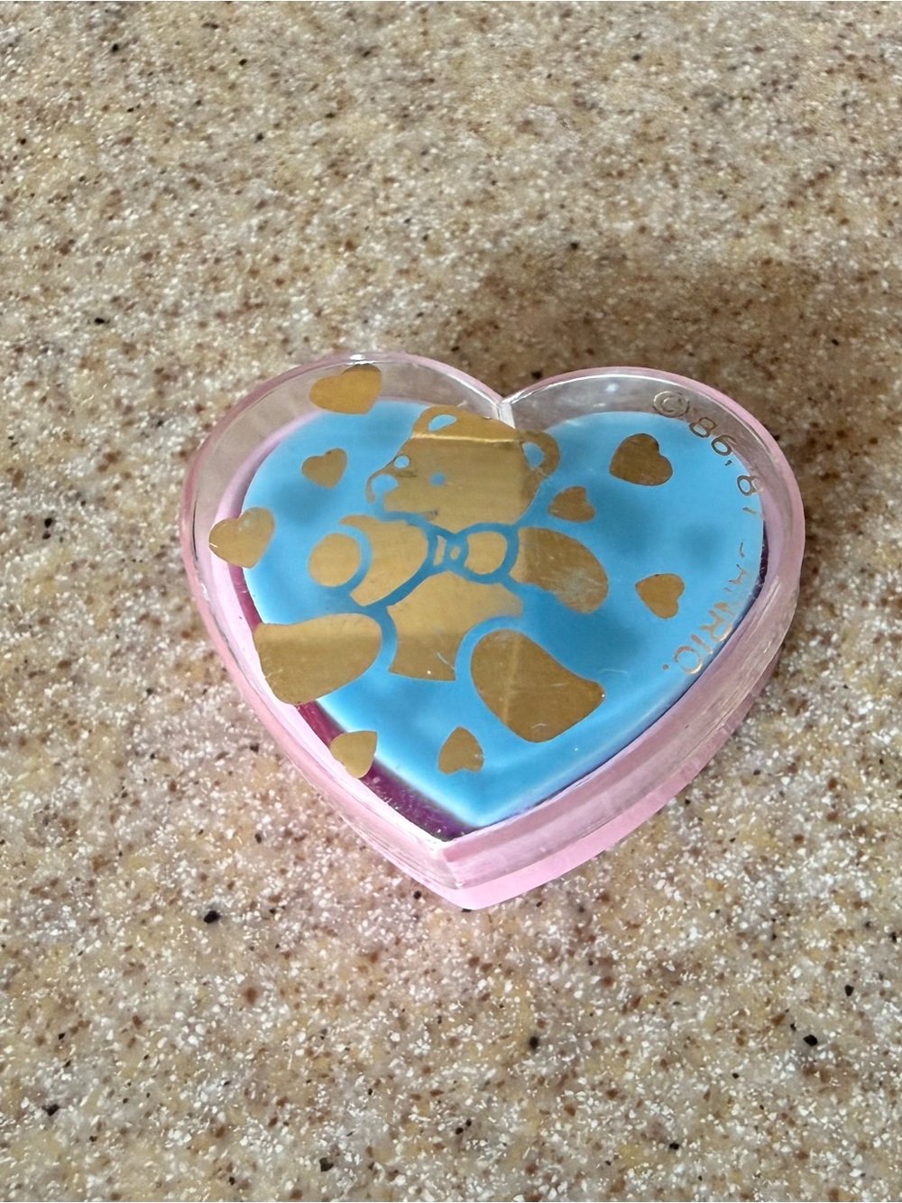 Vintage Sanrio Eraser Heart-Shaped Pink & Blue Bear Plastic Case Japan 1986 1987